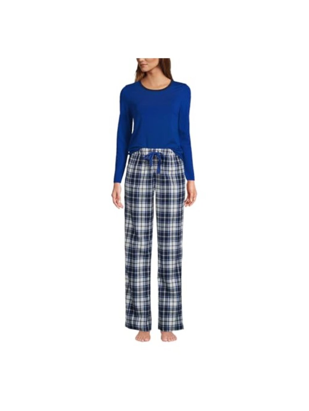 Knit Flannel Pajama Set Plus Size Long Sleeve Top Ankle Pants